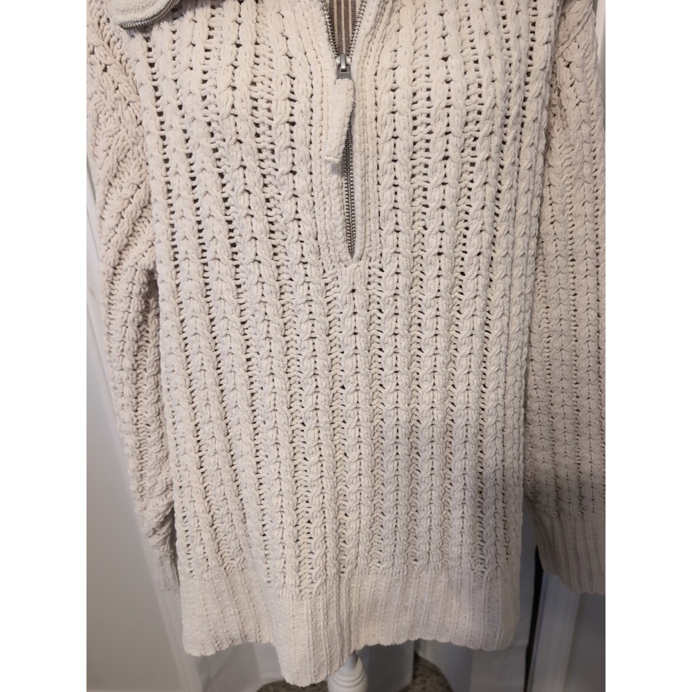 AERIE Cable Knit Cream 1/4 Zip Oversized Chunky Knit Sweater Lightweight Sz XL‎ - Picture 3 of 15